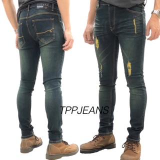 TPPJEANS กางเกงยีนส์ขายาว สีฟอกสนิม ทรงเดฟ ผ้ายืด ไซส์ 28”-36”