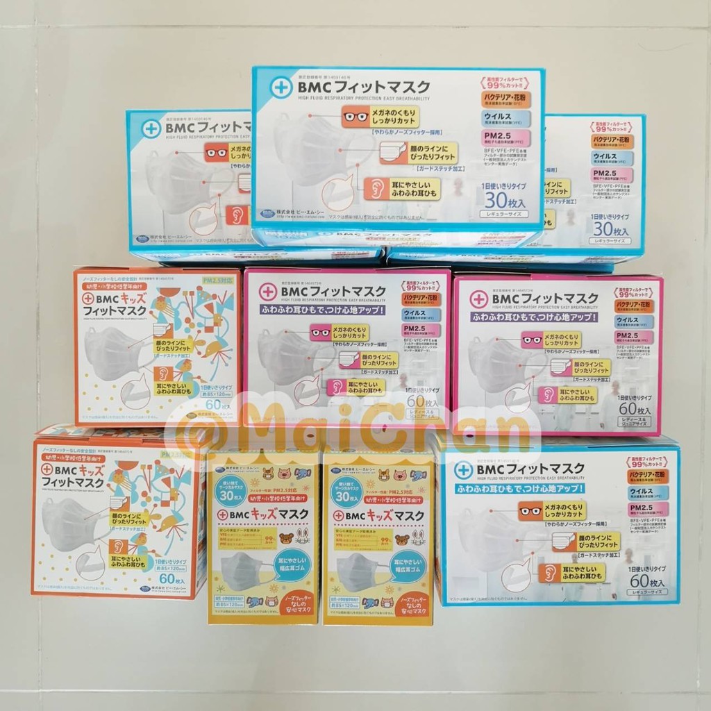 พร้อมส่ง SALE 🇯🇵 BMC : Fit Mask pm2.5 หน้ากากเด็ก หน้ากากอนามัย กันฝุ่น กันไวรัส แพ็ค/กล่อง