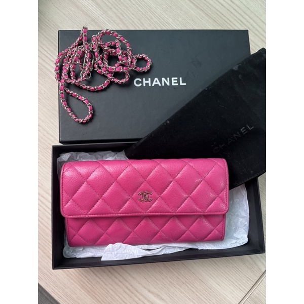 ส่งต่อ Used Chanel long wallet caviar pink holo21