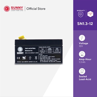 SUNNY เเบตเตอรี่เเห้ง SLA 12V 1.3Ah รุ่น SN1.3-12 Battery Sealed Lead Acid เหมาะสำหรับ ไฟ สำรองฉุกเฉิน/UPS/ระบบเตือนภัย