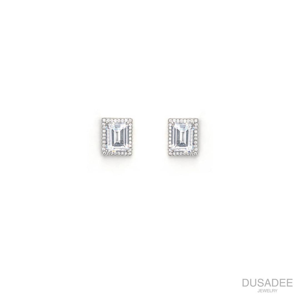 Elegance earrings ต่างหูเงินแท้ ชุบทองคำขาว ประดับเพชรสวิตน้ำ100 แบรนด์ Dusadee Jewelry