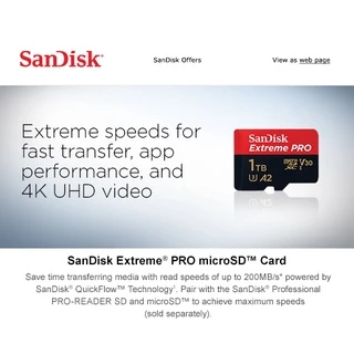 (ส่งด่วน/ขายส่ง) SANDISK Micro SDcard Extreme Pro 32GB/64GB/128GB/256GB (200MB) UHS-I V30 U3 เมม Memory card แท้