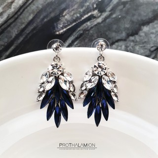 Luxury Elegance Swarovski Crystal Blue Diamond Earrings : ตุ้มหู ต่างหู ต่างหูออกงาน เพชร คริสตัล สีน้ำเงิน สวารอฟสกี้