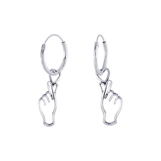 SILVER THAI Silver Snap Hoop Earrings with Charms ต่างหูแบบห่วงรูปมือเงินแท้925