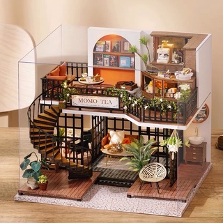 โมเดลบ้าน แบบบ้านประกอบเอง DIY สไตล์วินเทจ คาเฟ่ โรงน้ำชา