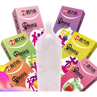 Pleasure more fruit series condoms ถุงยางอนามัยกลิ่นผลไม้ แบบบางเพียง0.02มม ขนาด52มม กล่อง10ชิ้น