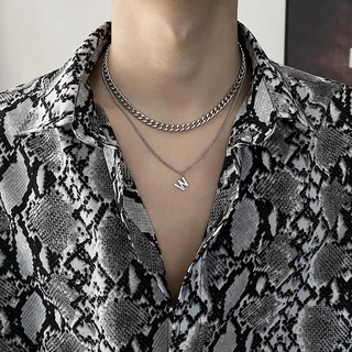 เครื่องประดับสร้อยคอโซ่สองชั้นพิมพ์ลายตัวอักษร W สําหรับผู้ชาย