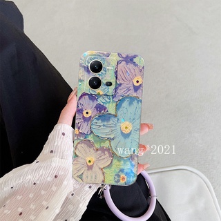 เคสโทรศัพท์ Ready Stock New Phone Case VIVO V25 V25e V25 Pro 5G Y35 2022 เคส Casing Shiny Luxurious Rhinestone Flowers Soft Case with Round Wristband