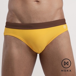 Noxx Swim Briefs: กางเกงว่ายน้ำ แบบบรีฟ สีเหลือง เอวน้ำตาล