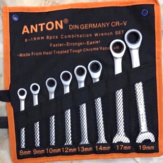 อะไรกันเนี่ย ทำไมถูก แบบนี้  ประแจปากตาย แหวนฟรี 8 ตัวชุด คอพับไม่ได้ No.8-19 mm ANTON แอนตัน ราคาถูก ราคา ต่อชุด