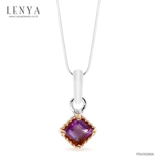 Lenya Jewelry จี้อเมทีสต์ (Amethyst) ตัวเรือนเงินแท้ชุบโรเดียมและพิ้งโกล์ด ดีไซน์เรียบเก๋ทันสมัย