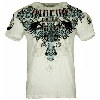 Xtreme Couture Affliction เสื้อยืดลําลอง สําหรับผู้ชาย แขนสั้น พิมพ์ลาย CLASSIC CREST White Tattoo Biker S-5XL