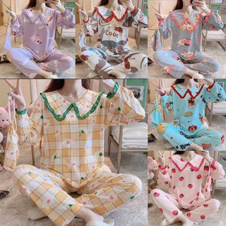 ชุดนอนผู้หญิง ลายใหม่ เสื้อเเขนยาว+กางเกงขายาว  ผ้าcotton พร้อมส่งผ้าถุงให้ มีไซส์ M-2XL (พร้อมส่ง) รุ่น199#