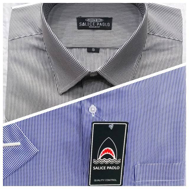 KEMEJA Salae Paolo เสื้อเชิ้ตผู้ชาย Regular Short Office Official Stripe สีเทา สีฟ้าหนา