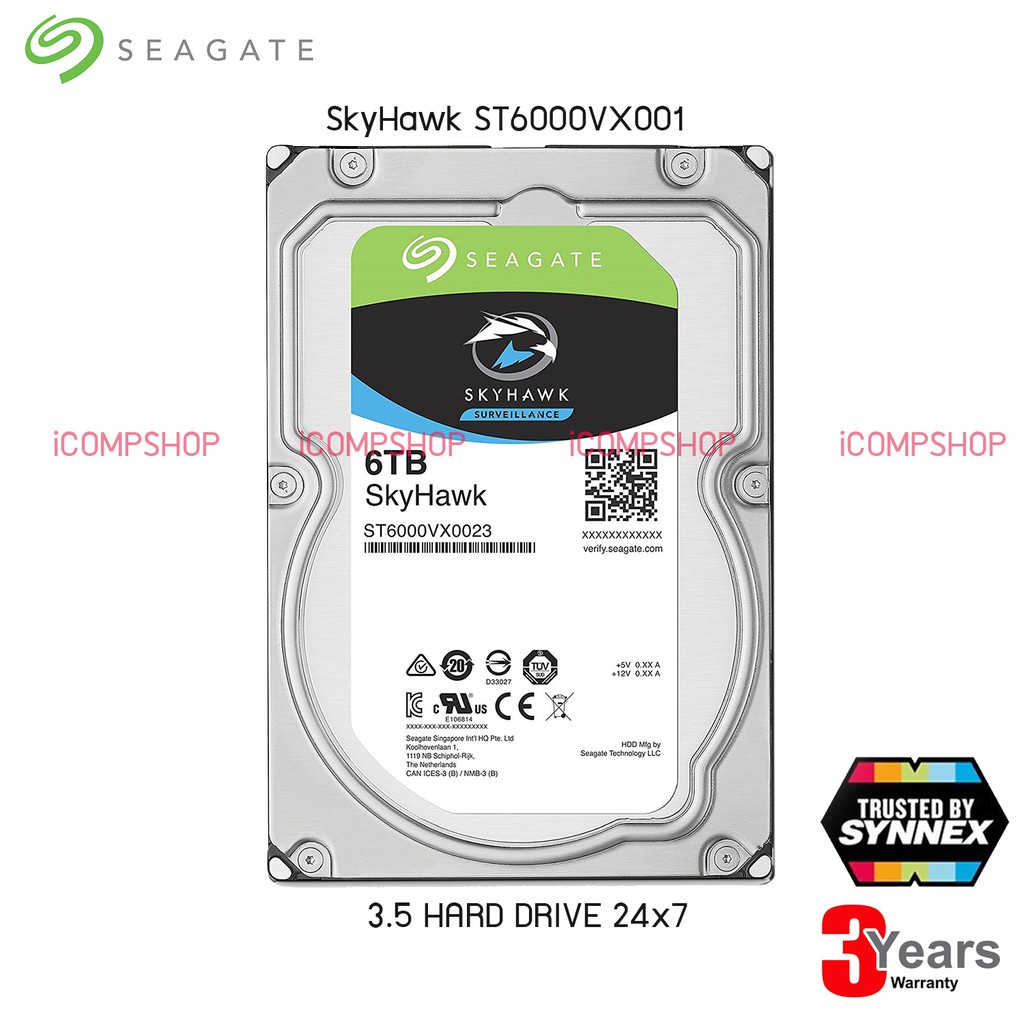 6TB HDD SEAGATE SKYHAWK CCTV (5400RPM, 256MB, SATA-3, ST6000VX001)(ประกัน SYNNEX)