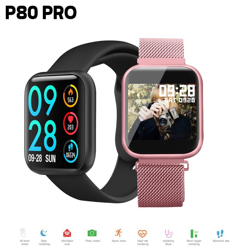 Smart Watch P80 PRO ทัชสกรีนทั้งจอ นาฬิกาข้อมือ ประกัน+ฟิล์ม+สาย 2 เส้น