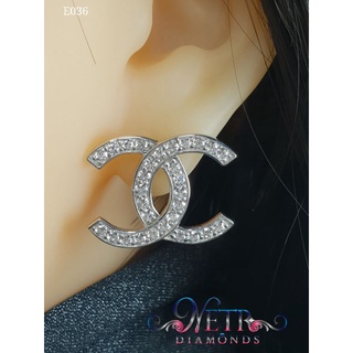 ต่างหูเพชรชาแนลขนาดใหญ่ เพชรเลียนแบบเพชรแท้ ทำจาก เพชร CZ, Cubic Zirconia หรือ เพชรโคลนนิ่ง ทำจากเพชร CZ