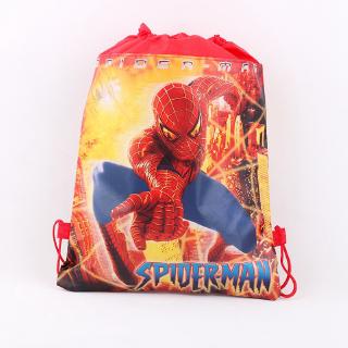 Spiderman themed non woven drawstring pocket kids birthday party loot bag gift bag