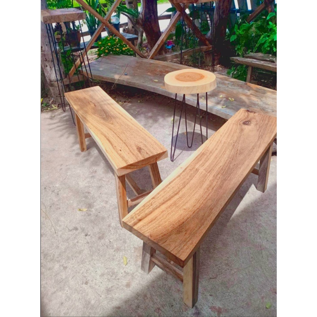 ส่งฟรี ม้านั่งไม้มะค่าแต้แผ่นเดียว ขนาด 25*100*45 ซม