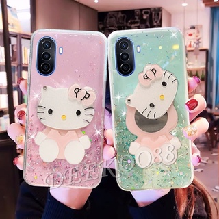 เคสโทรศัพท์มือถือแบบนิ่ม Huawei Nova Y70 9 SE 8i 8 P50 Pro Phone Case Lovely Cartoon Soft with Cute Pink Cat Mirror Stand Holder Cover Transparent Smartphone Casing NovaY70 Nova9SE