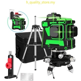 12 เส้น 3D Green Laser Level ปรับระดับตัวเอง 360 องศาแนวนอนและแนวตั้ง Cross Lines เส้นเลเซอร์สีเขียวพร้อมแบตเตอรี่ขาตั้งกล้อง