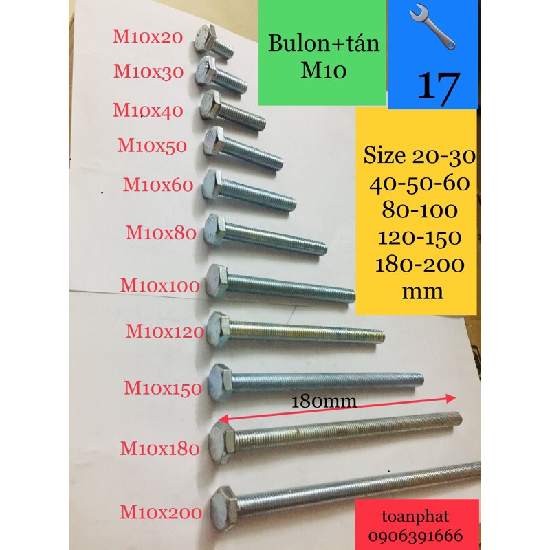 น็อต 20ชุด+หมุด ม10| ขนาด M10x150/ M10x180/ M10x200 mm