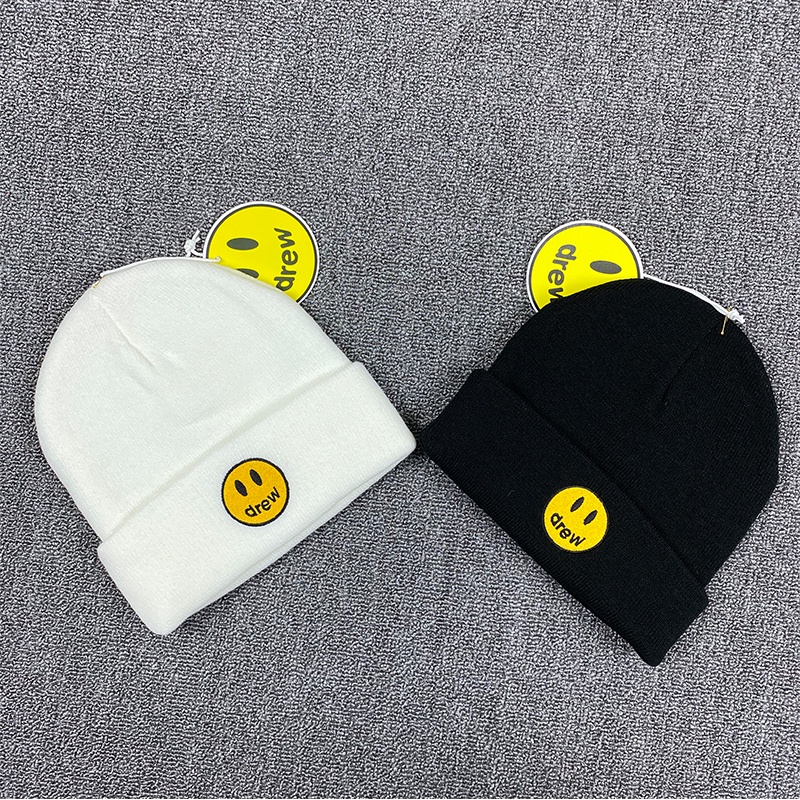 !! คุณภาพสูงฤดูหนาว DREW Justin Bieber ยิ้มถักหมวก face beanies solid หมวกฮิปฮอป