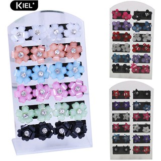 Kiel 12 คู่แฟชั่น Rhinestone เรซิ่นชาร์ปห้ากลีบต่างหู Iris สตั๊ด