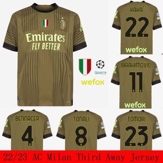 เสื้อกีฬาแขนสั้น ลายทีมชาติฟุตบอล O-O 2022-2023 AC Milan Third Away Kaka Tonali Tomori Ibrahimovic Bennacer ชุดเหย้า