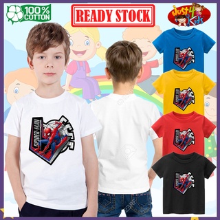 เสื้อยืดคอกลม ผ้าฝ้าย 100% พิมพ์ลาย Spiderman Baju budak Lelaki สําหรับเด็ก