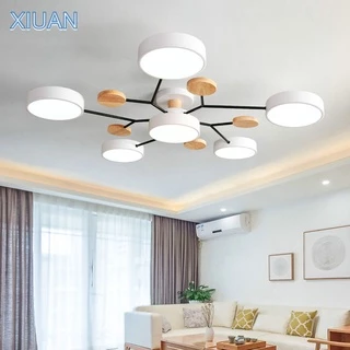 ห้องนั่งเล่นที่ทันสมัยโคมไฟระย้า LED สำหรับห้องนอน 3 อุณหภูมิสีธรรมชาติไม้เพดานแขวนโคมไฟในร่ม