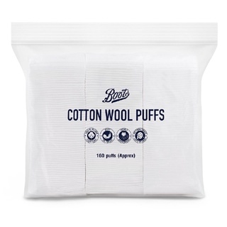 สำลีเช็ดหน้า Boots เช็ดเครื่องสำอาง Boots cotton wool puff สำลีแผ่นรีดขอบ 160 แผ่น(แพคเกจใหม่)