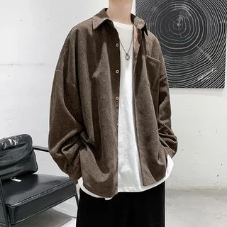 Cicishop(พร้อมส่ง)เสื้อเชิ้ตผู้ชายแขนยาวผ้าลูกฟูหนา ใส่แบบเท่ห์ๆ(633-1)