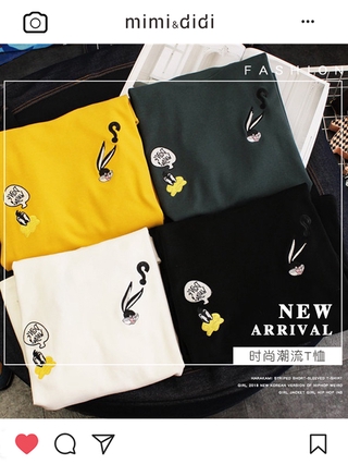 mimi&amp;didi 6259 เสื้อยืดผ้าฝ้าย ปักลายการ์ตูน เสื้อโอเวอร์ไซส์ แขนห้าส่วน เนื้อผ้าดีมากกกก