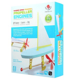 ชุดของเล่น DIY สร้างเครื่องบินพลังงานสีเขียวจากหนังยาง Creative Toy for kids 2 in 1 rubber band powered propeller engine