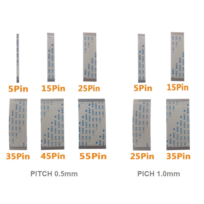15P 25P 35P 45P 55P FFC สายแบนแบบยืดหยุ่น 0.5 มม. 1 มม. 1.25 มม.Pitch
