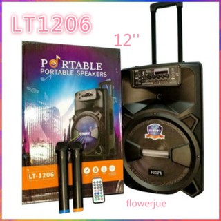 ลำโพงบลูทูธ 12 นิ้ว LT-1206 ปรับเบส+แอคโค่ได้ แถมไมค์ลอย2ตัว/รีโมท รองรับ USB AUX FM