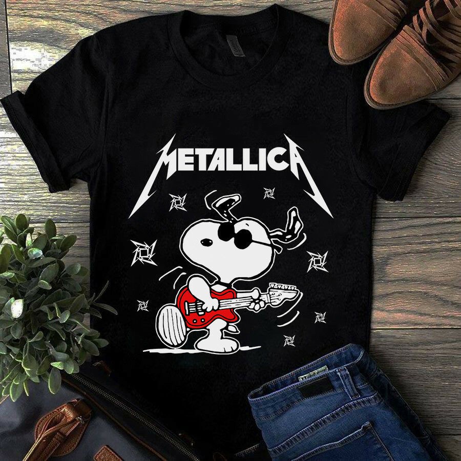 ใหม่ เสื้อยืดผู้ชาย Snoopy Metalllica Snoopy สําหรับชุดกีฬา
