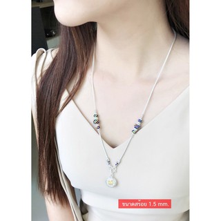 สร้อยคอเงินแท้99.9% งานสุโขทัยลายเปีย ห้อยพระ 1 องค์ ลงยา : SK0291