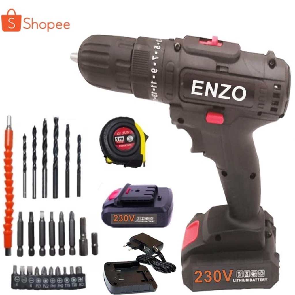 ENZO สว่านไร้สาย สว่าน 230V 3 ระบบ ปรับสปีดได้  สำหรับเจาะไม้   เหล็ก ขันน็อตสกรู อุปกรณ์เครื่องมือช