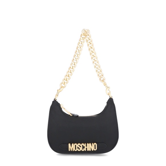 Moschino Logo Plaque Chain-Linked Shoulder Bag