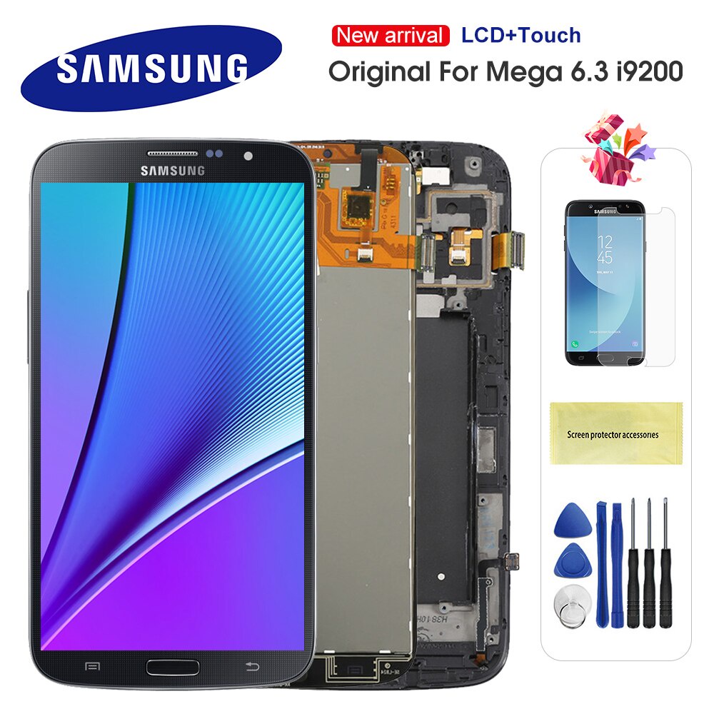 อะไหล่หน้าจอสัมผัสดิจิทัล LCD พร้อมกรอบ สําหรับ SAMSUNG Galaxy Mega 6.3 i9200 i9205