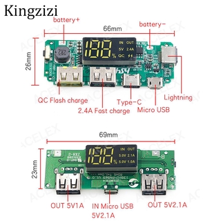 บอร์ดโมดูลชาร์จแบตเตอรี่ลิเธียม LED Dual USB 5V 2.4A 2A 1A Micro Type-C USB 18650