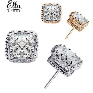 ค็อกเทลสาวกำมะหยี่สแควร์ Crown Hollow Cubic Zirconia ต่างหู