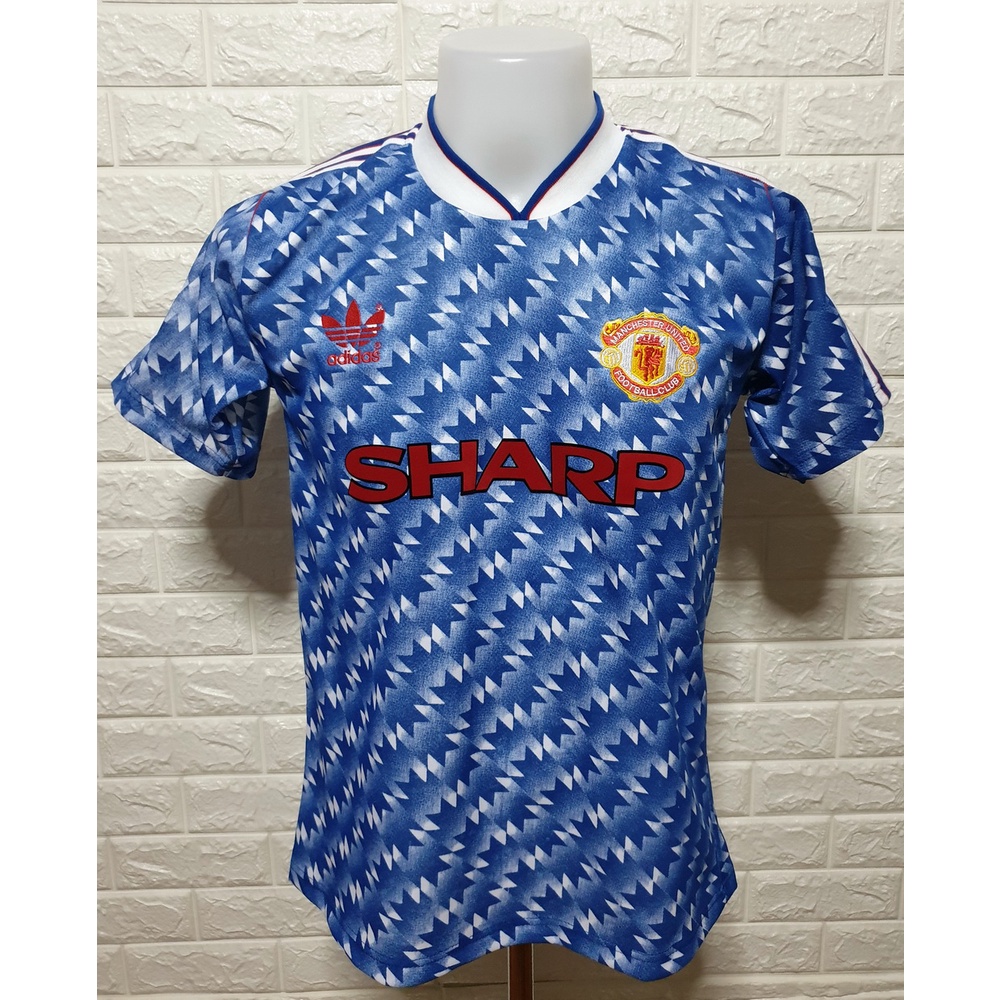 เสื้อฟุตบอลแมนยูไนเต็ด1990ย้อนยุคชุดเยือน รูปถ่ายใหม่จากสินค้าจริง Manchester United 1990 away Retro