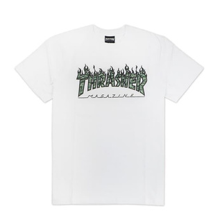 SLUM LTD - THRASHER GREEN TIGER FLAME S/S T-SHIRT White