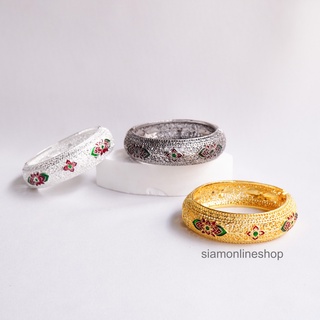 กำไลข้อมือแกะสลัก ลงยา ลายดอกลอย (เลือกสีได้ สีทอง สีเงิน สีรมดำ) รุ่น siam-silv1006 by siamonlineshop