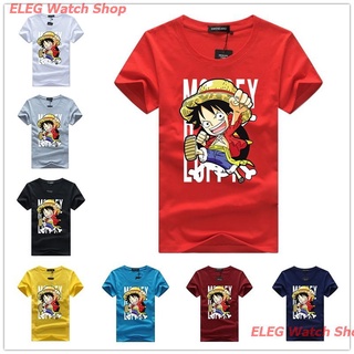 เสื้อยืดยอดนิยม ღღSummer Japanese Anime One Piece Luffy Mens And Women Short-sleeved T-shirt Round Collar Loose Couple