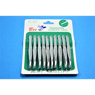 แหนบตราผึ้ง ปากเฉียง มีลวดลาย C27 (10 ชิ้น), Bee tweezers slant tip with design - C27 (10 pieces)