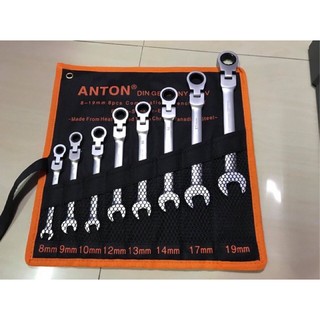 ประแจปากตาย-แหวนฟรี Anton แอนตัน รุ่นคอพับได้ 8 ตัวชุด ราคาถูก ราคาส่ง ราคา ต่อชุด